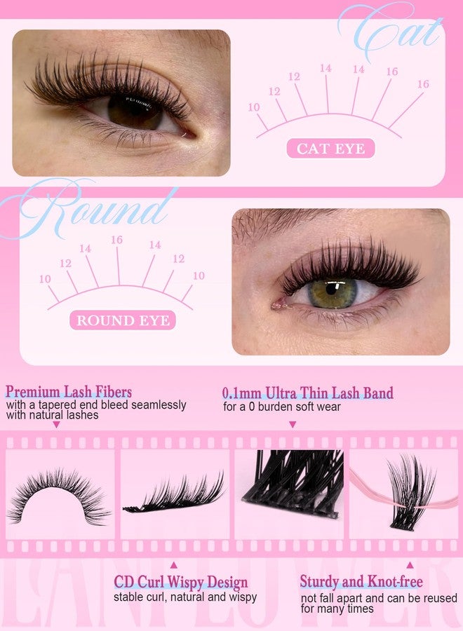 LANFLOWER Wispy Lash Clusters Kit Natural Eyelash Clusters 10-16mm Lash Extension Kit CD Curl Lashes Clusters Thin Band Cluster Eyelash Extensions Kit Manga Cluster Lashes by Lanflower - Image 4